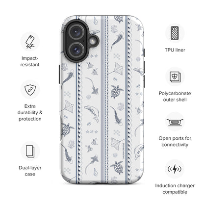 iPhone Tough Phone Case - Candy Stripes Overcast Blue on White