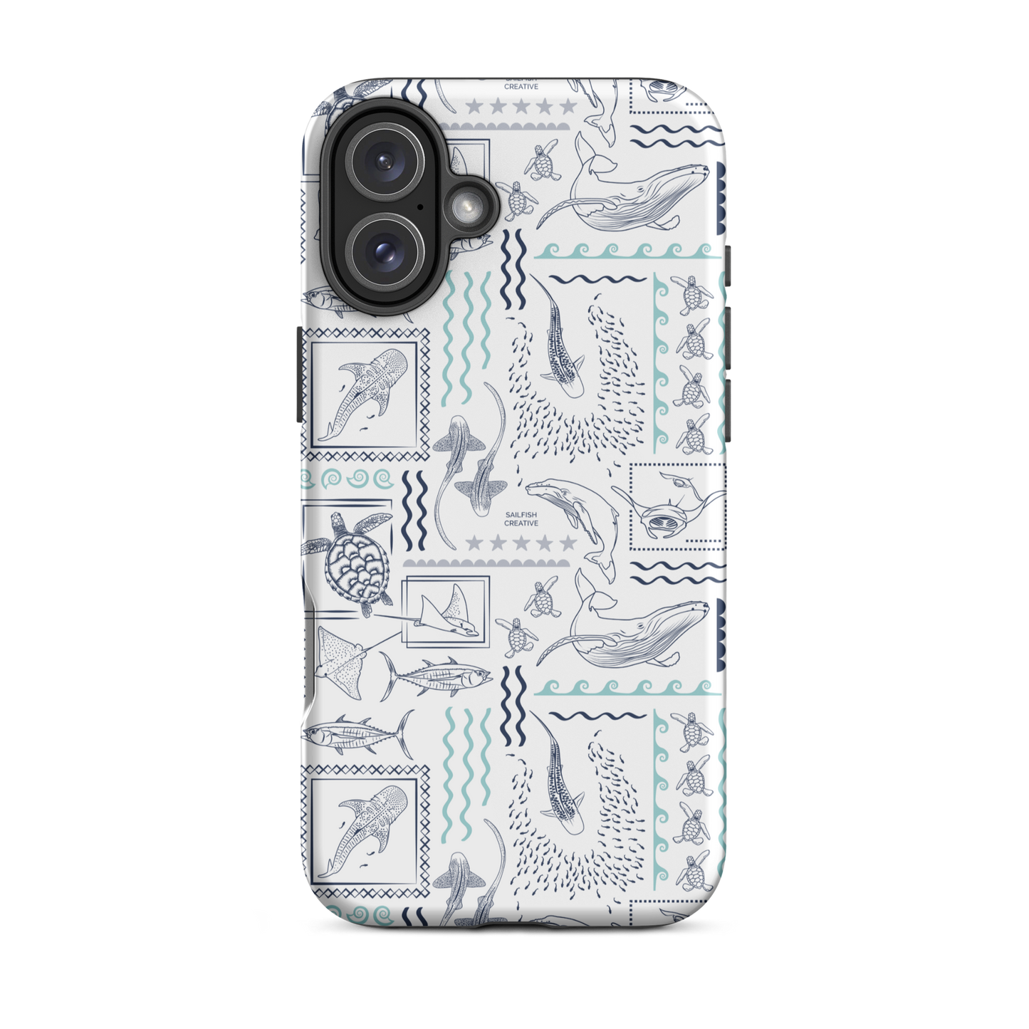 iPhone Phone Case - Busy Print Navy and Teal on White