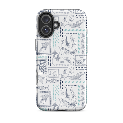 iPhone Phone Case - Busy Print Navy and Teal on White