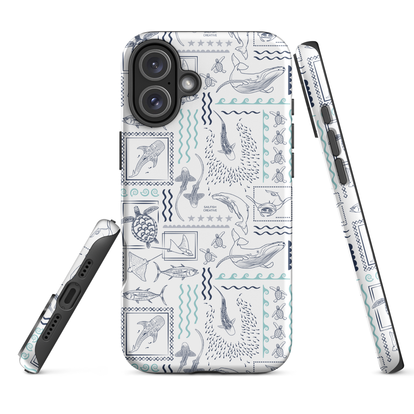 iPhone Phone Case - Busy Print Navy and Teal on White