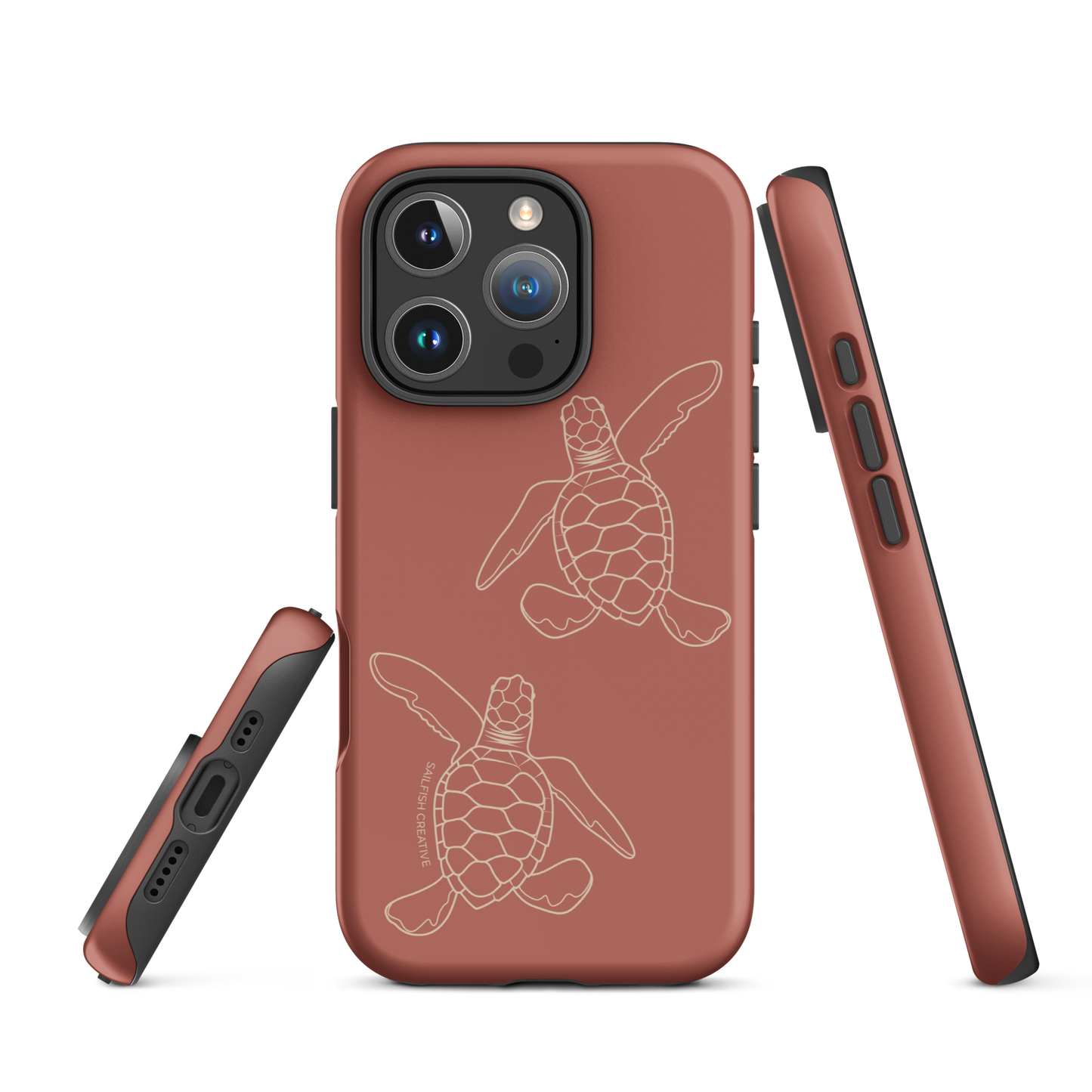 iPhone Tough Case - Turtle Hatchlings Outline Rusty Coral