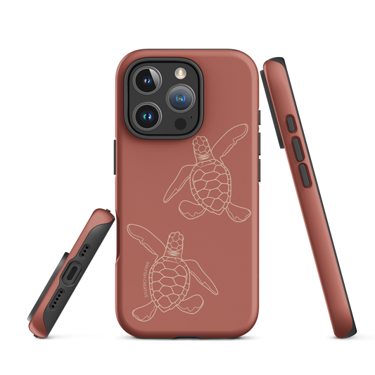 iPhone Tough Case - Turtle Hatchlings Outline Rusty Coral