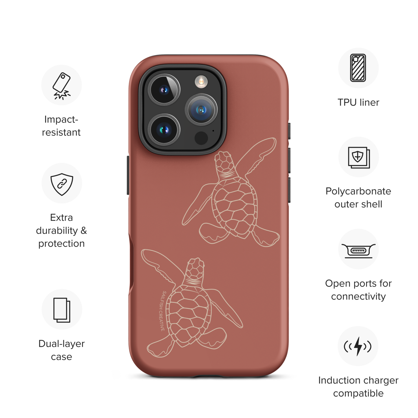 iPhone Tough Case - Turtle Hatchlings Outline Rusty Coral