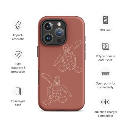 iPhone Tough Case - Turtle Hatchlings Outline Rusty Coral