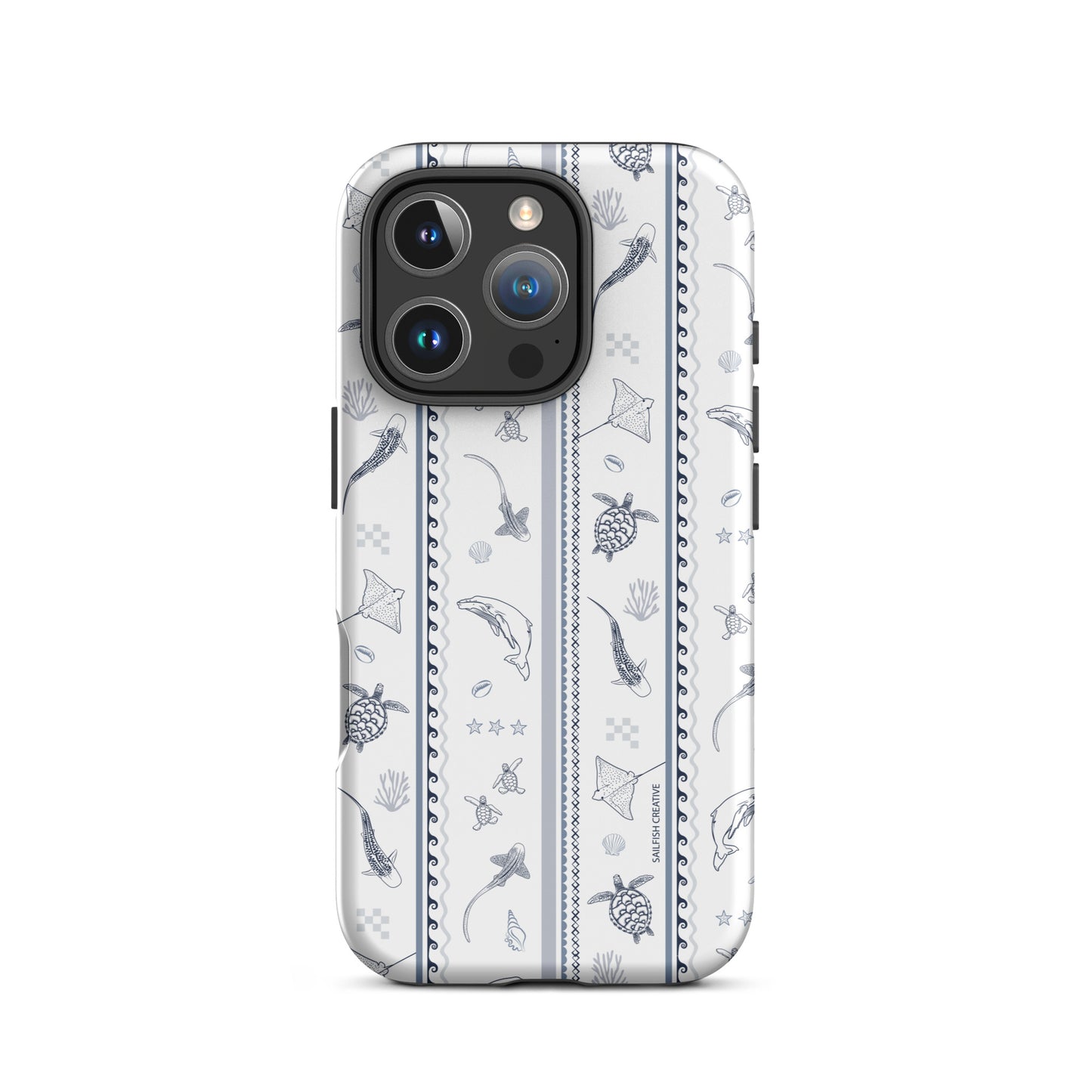 iPhone Tough Phone Case - Candy Stripes Overcast Blue on White