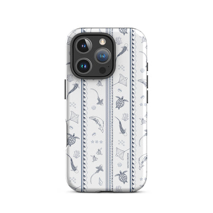 iPhone Tough Phone Case - Candy Stripes Overcast Blue on White