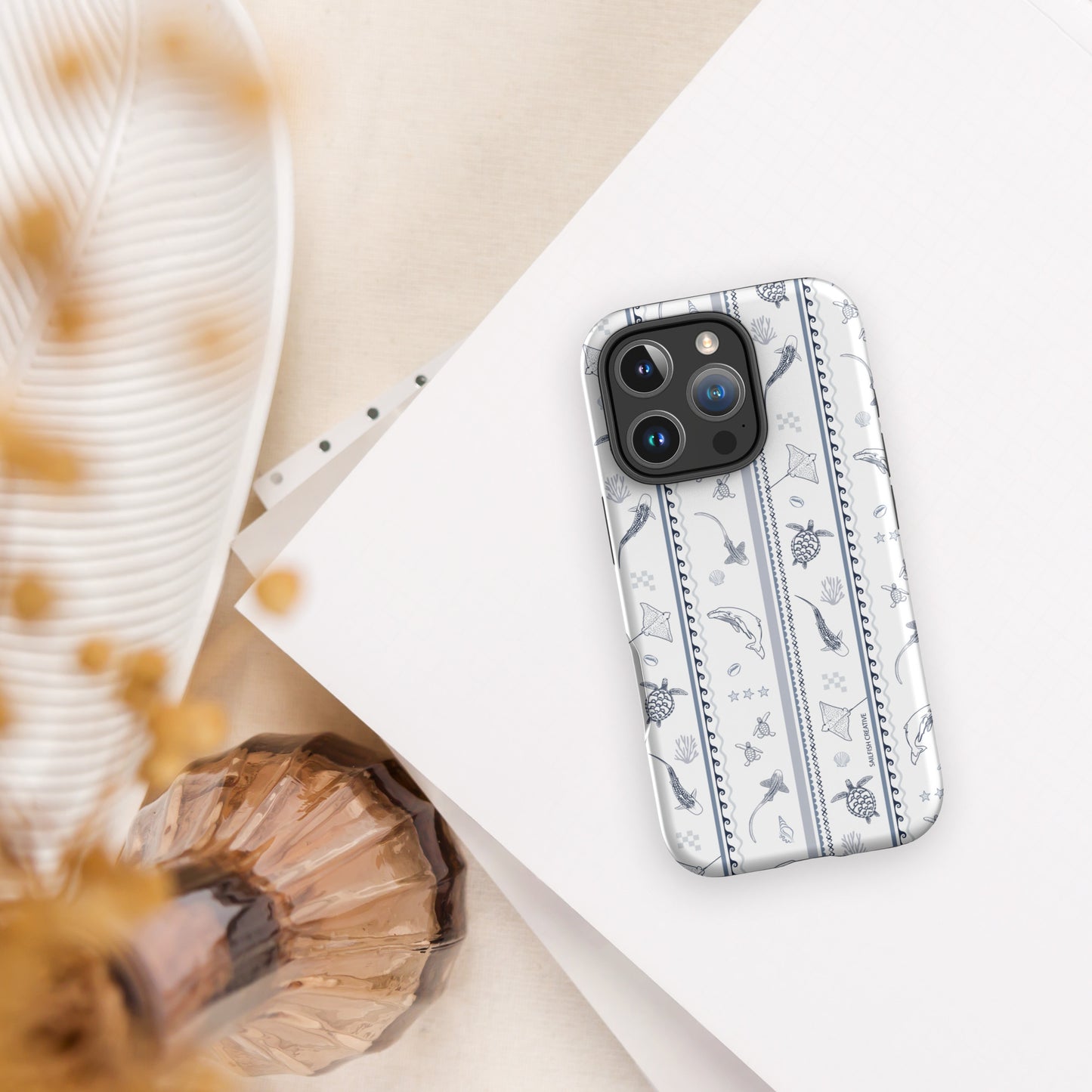 iPhone Tough Phone Case - Candy Stripes Overcast Blue on White