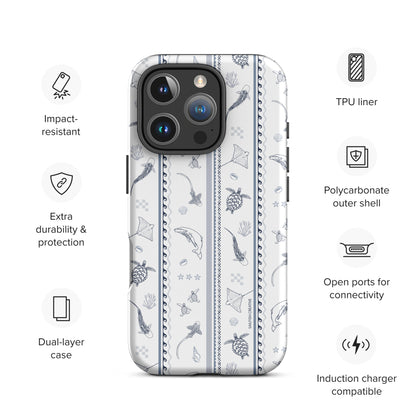 iPhone Tough Phone Case - Candy Stripes Overcast Blue on White