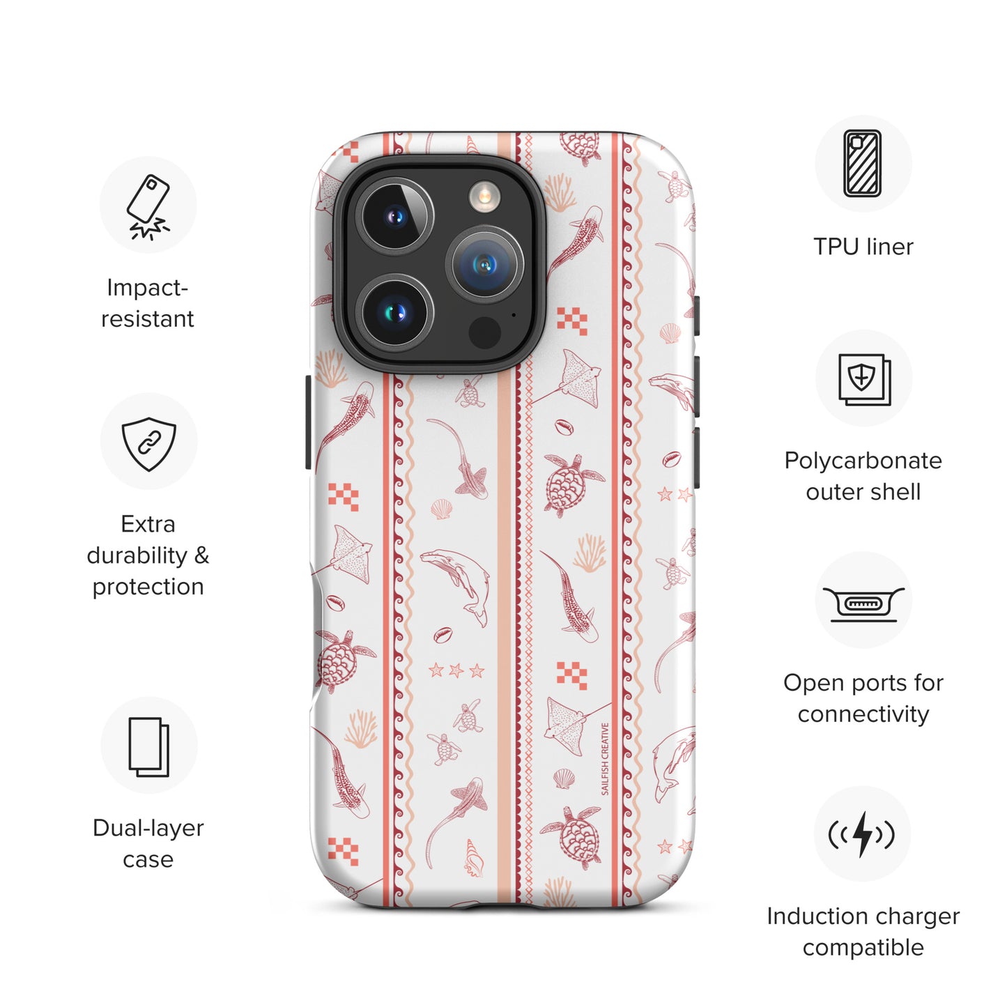 iPhone Tough Phone Case - Candy Stripes Coral