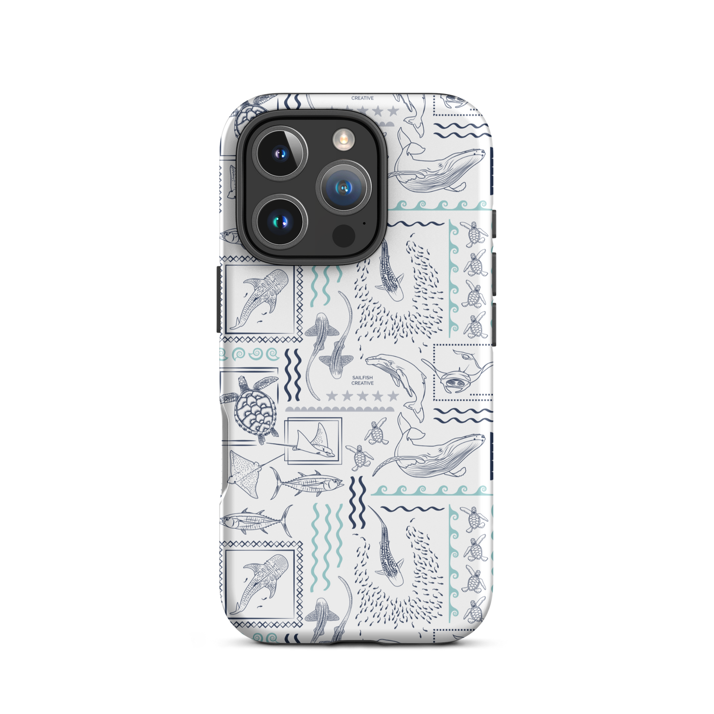 iPhone Phone Case - Busy Print Navy and Teal on White