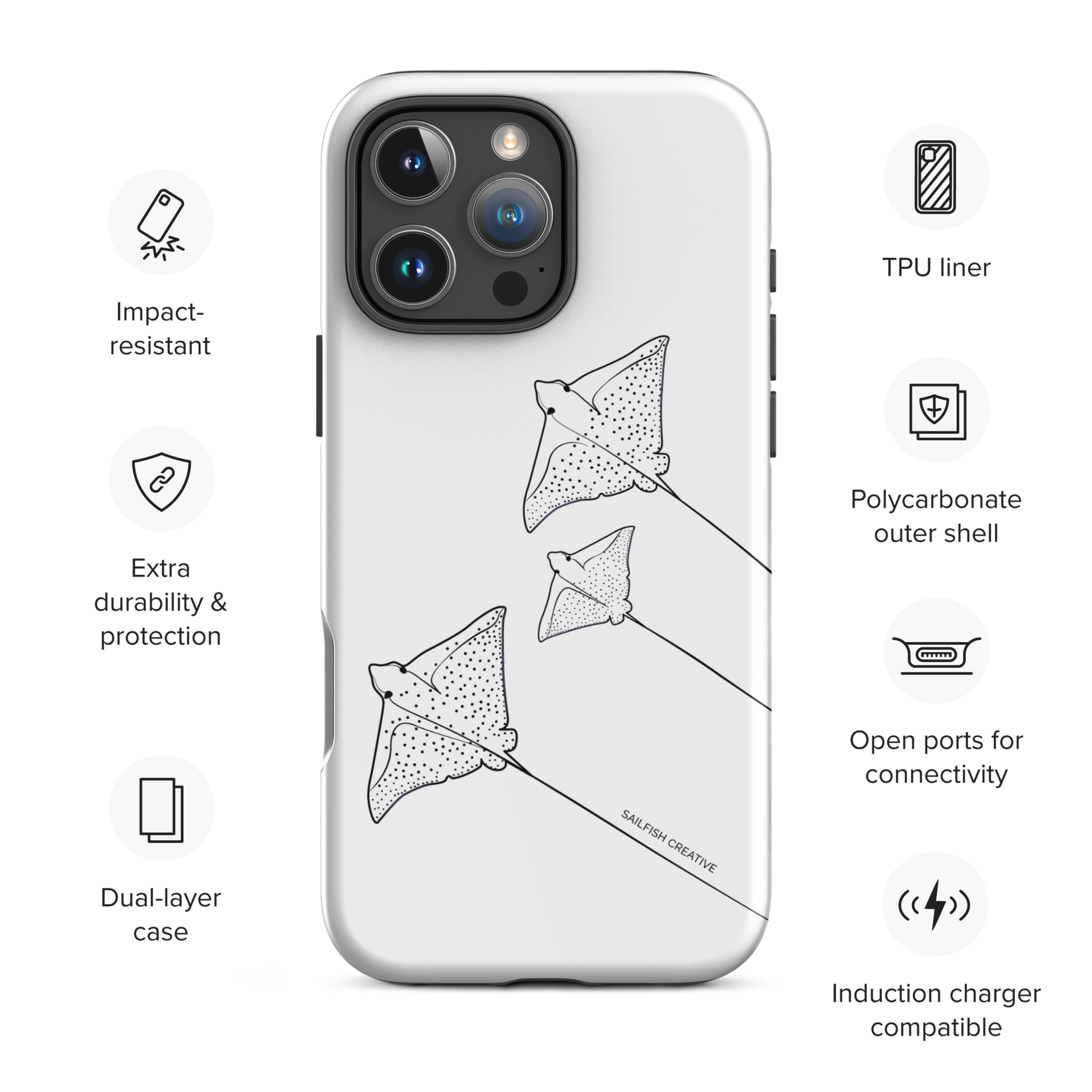 iPhone Tough Phone Case - Eagle Ray Outline - Sailfish Creative
