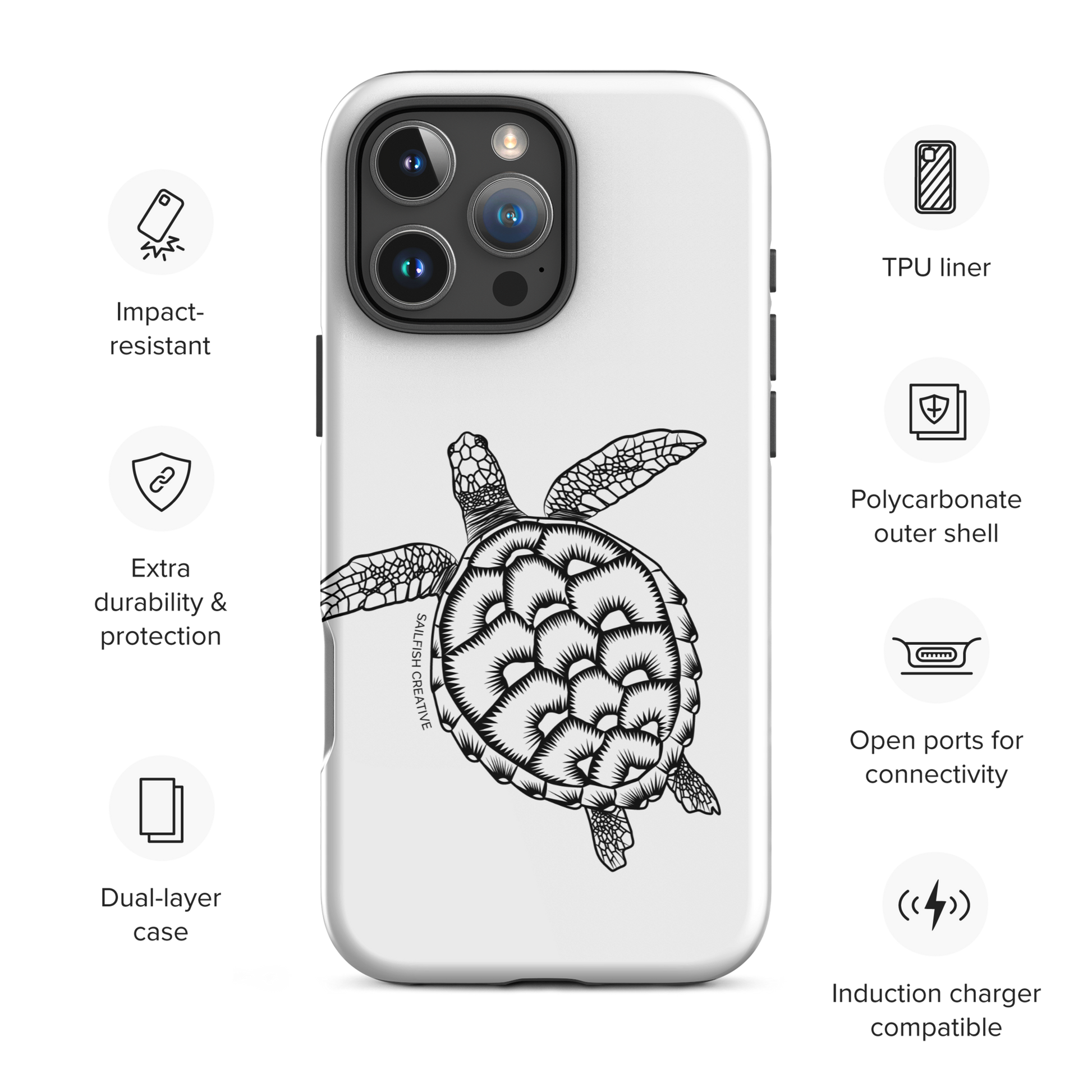iPhone Tough Phone Case - Turtle Outline - Sailfish Creative