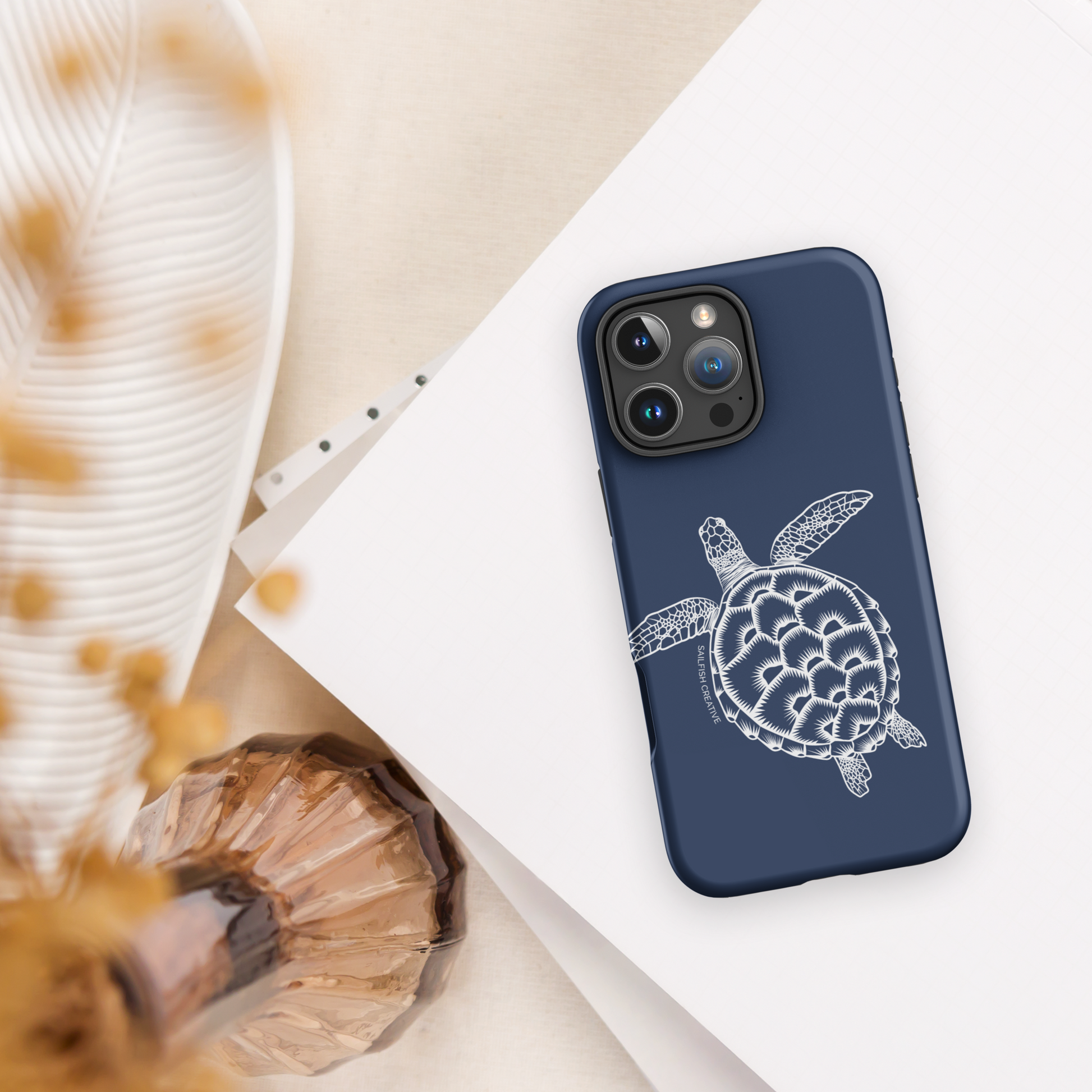 iPhone Tough Phone Case - Turtle Outline Navy - Sailfish Creative