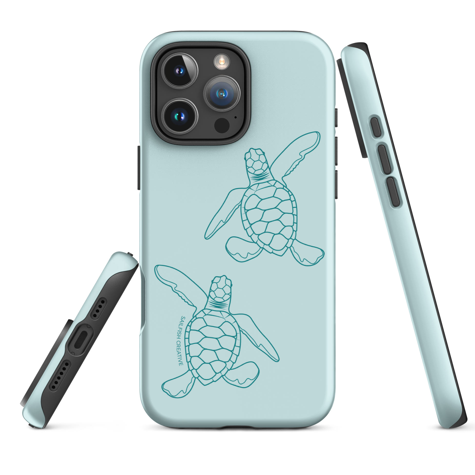 iPhone Tough Phone Case - Turtle Hatchlings Outline Teal - Sailfish Creative