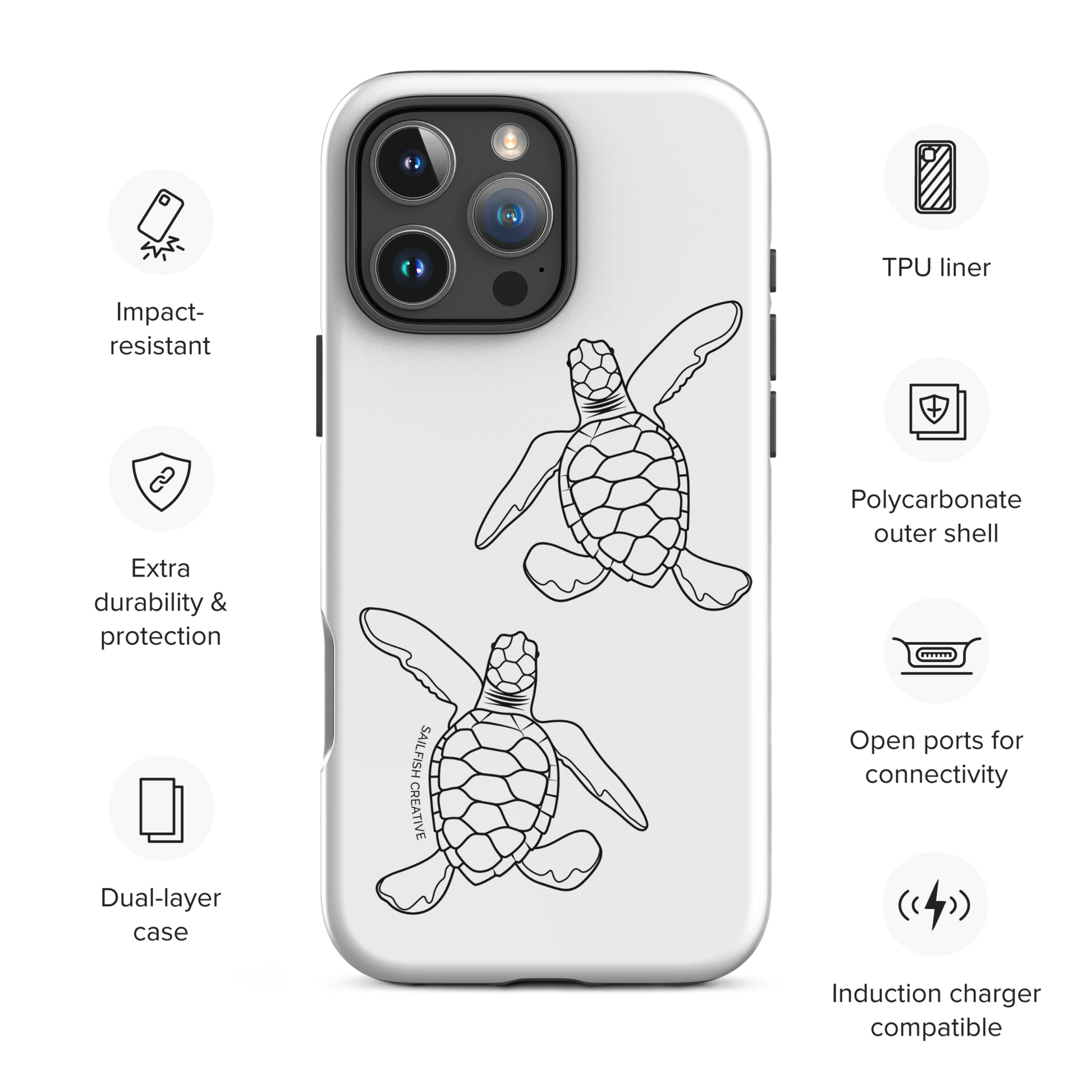 iPhone Tough Phone Case - Turtle Hatchlings Outline - Sailfish Creative