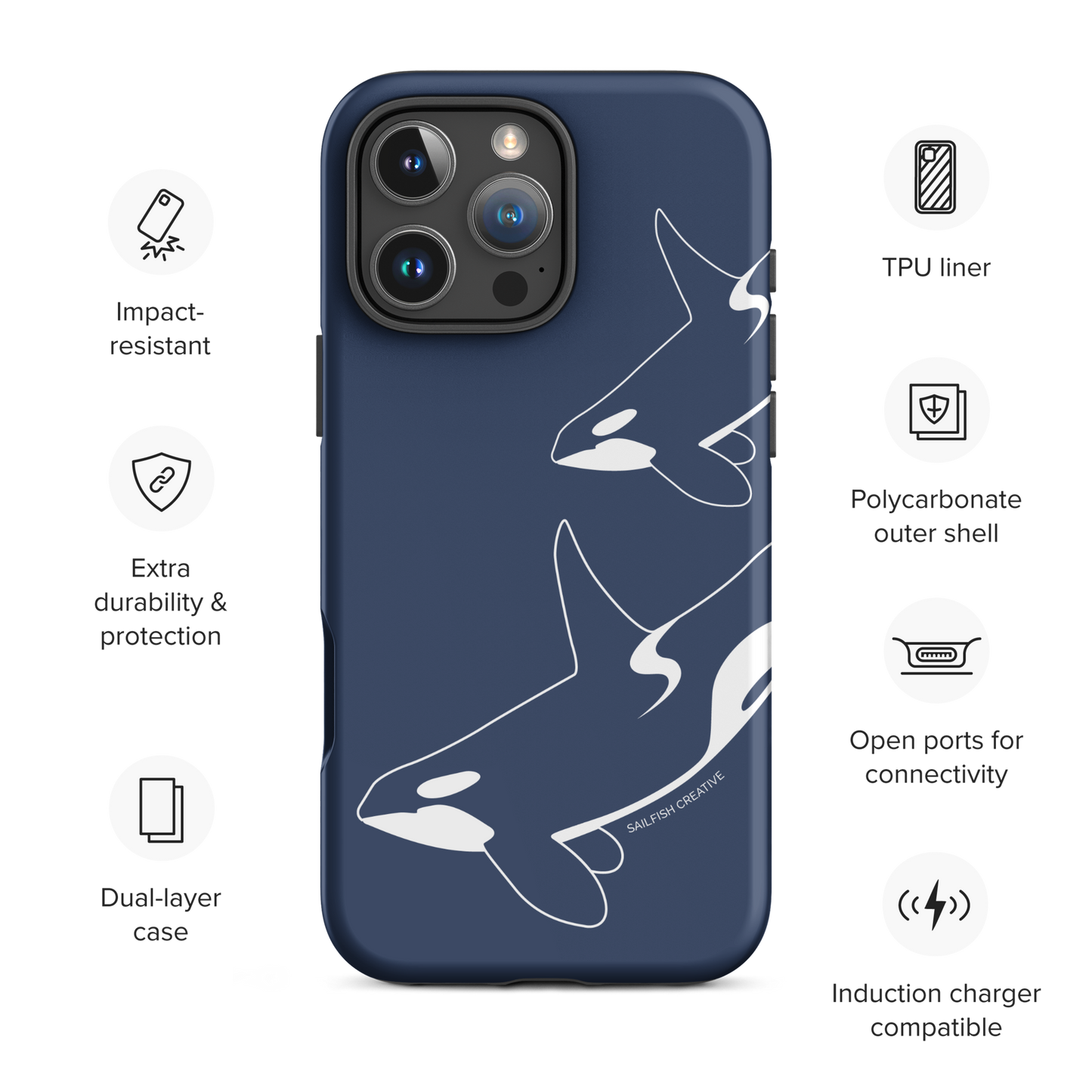 iPhone Tough Phone Case - Orca Outline Navy