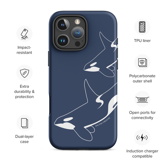 iPhone Tough Phone Case - Orca Outline Navy