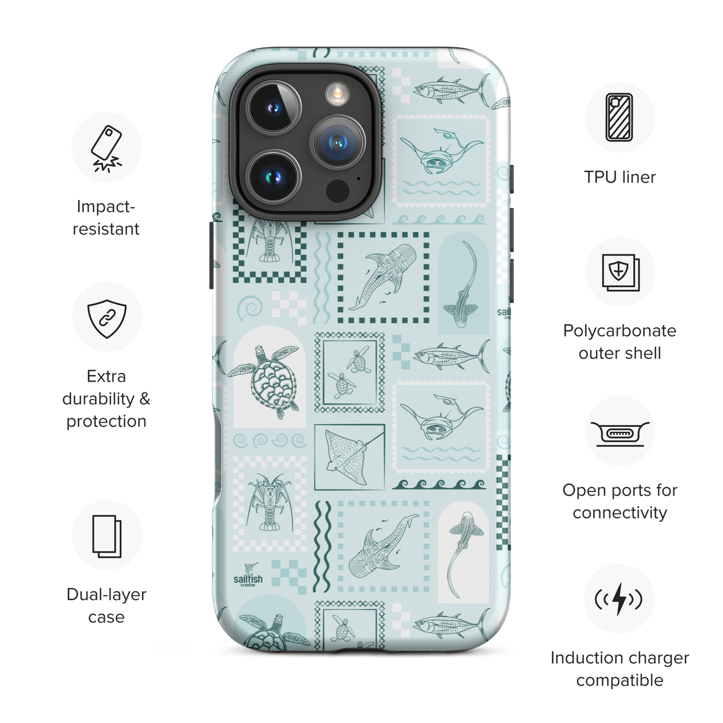 iPhone Tough Phone Case - Arches Print Teal