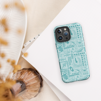iPhone Tough Phone Case - Busy Print Teal