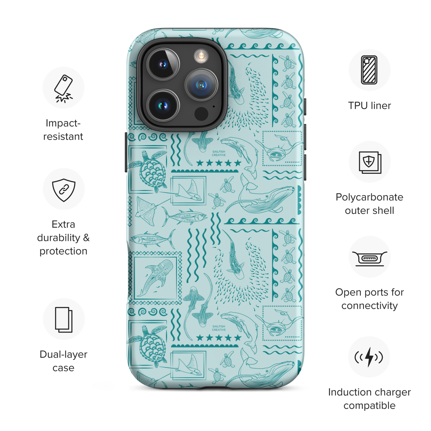 iPhone Tough Phone Case - Busy Print Teal