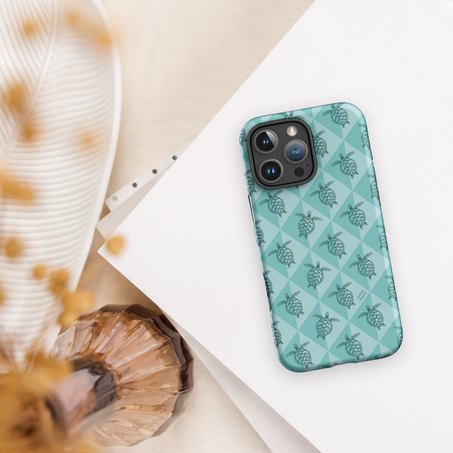 iPhone Tough Phone Case - Turtle Diamonds Teal