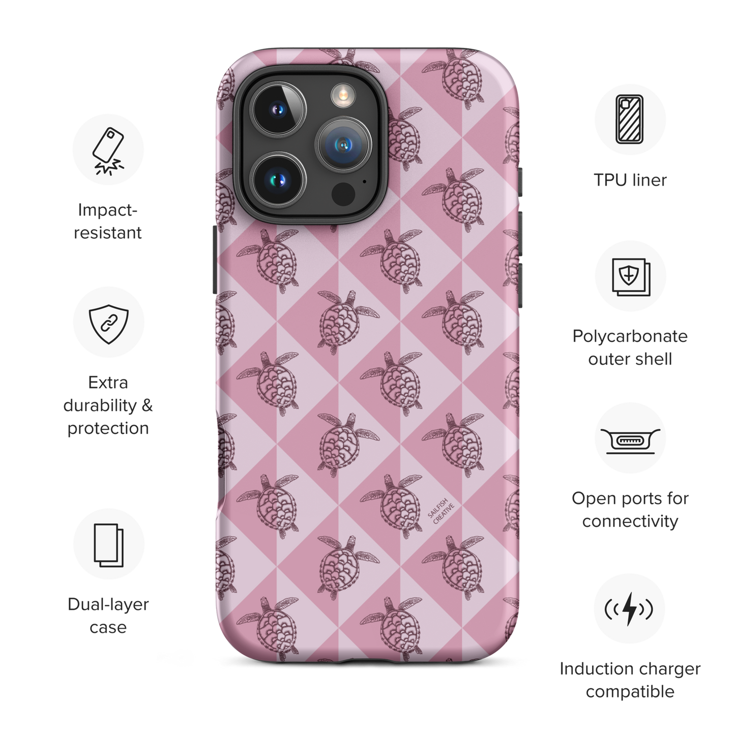 iPhone Tough Phone Case - Turtle Diamonds Orchid