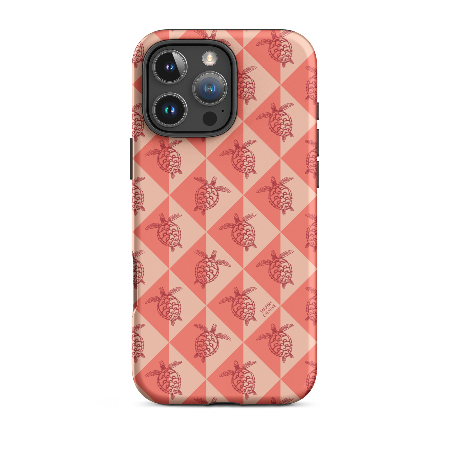 iPhone Tough Phone Case - Turtle Diamonds Coral
