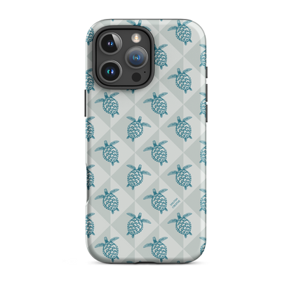 iPhone phone case with turtle diamond coastal storm pattern in blue tones