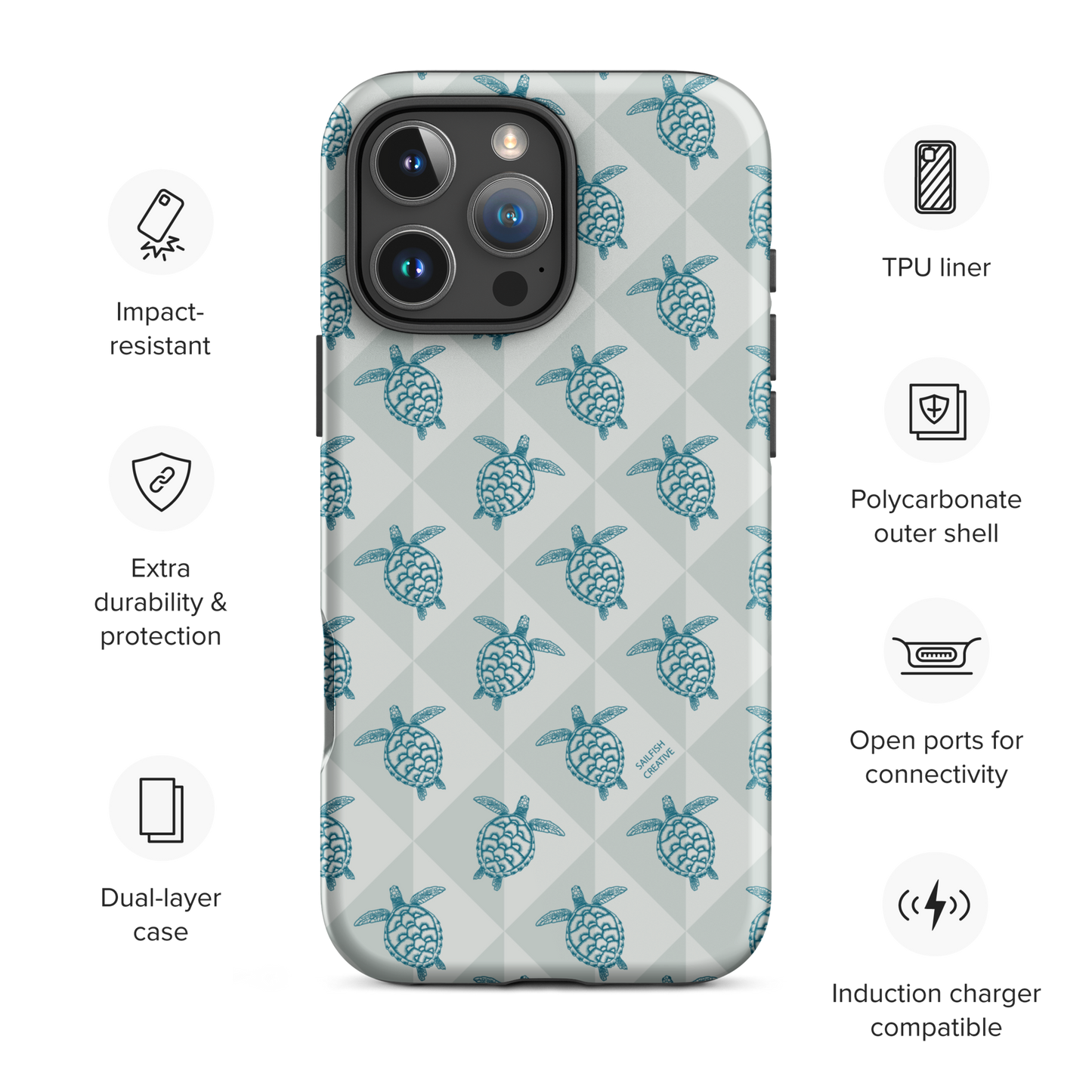 iPhone Tough Phone Case - Turtle Diamonds Coastal Storm