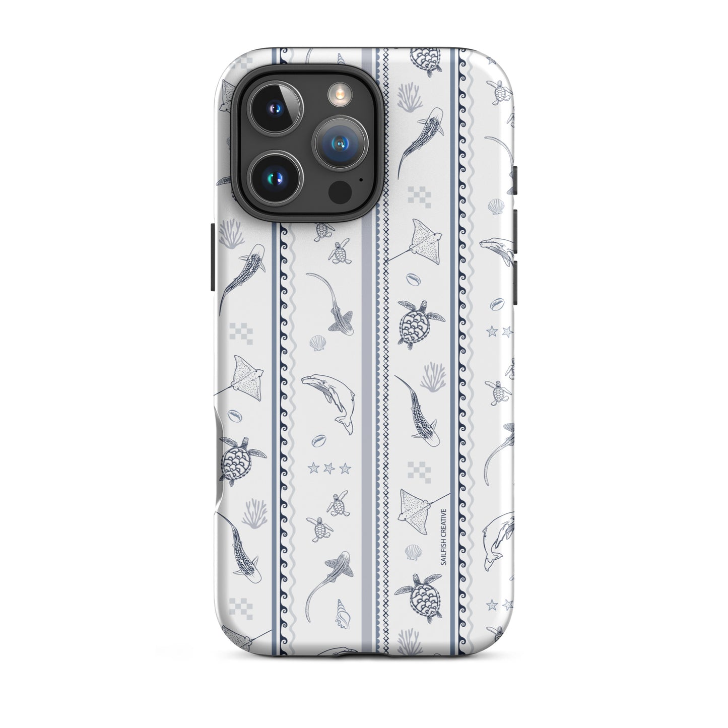 iPhone Tough Phone Case - Candy Stripes Overcast Blue on White