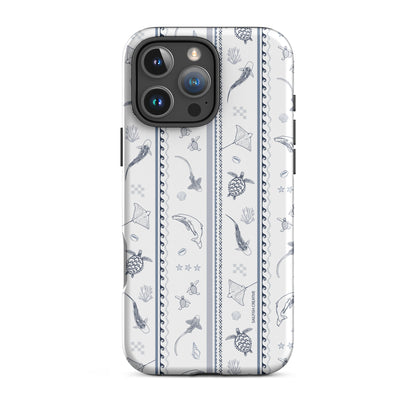 iPhone Tough Phone Case - Candy Stripes Overcast Blue on White