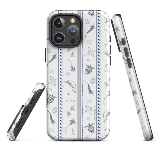 iPhone Tough Phone Case - Candy Stripes Overcast Blue on White