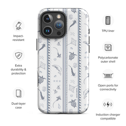 iPhone Tough Phone Case - Candy Stripes Overcast Blue on White