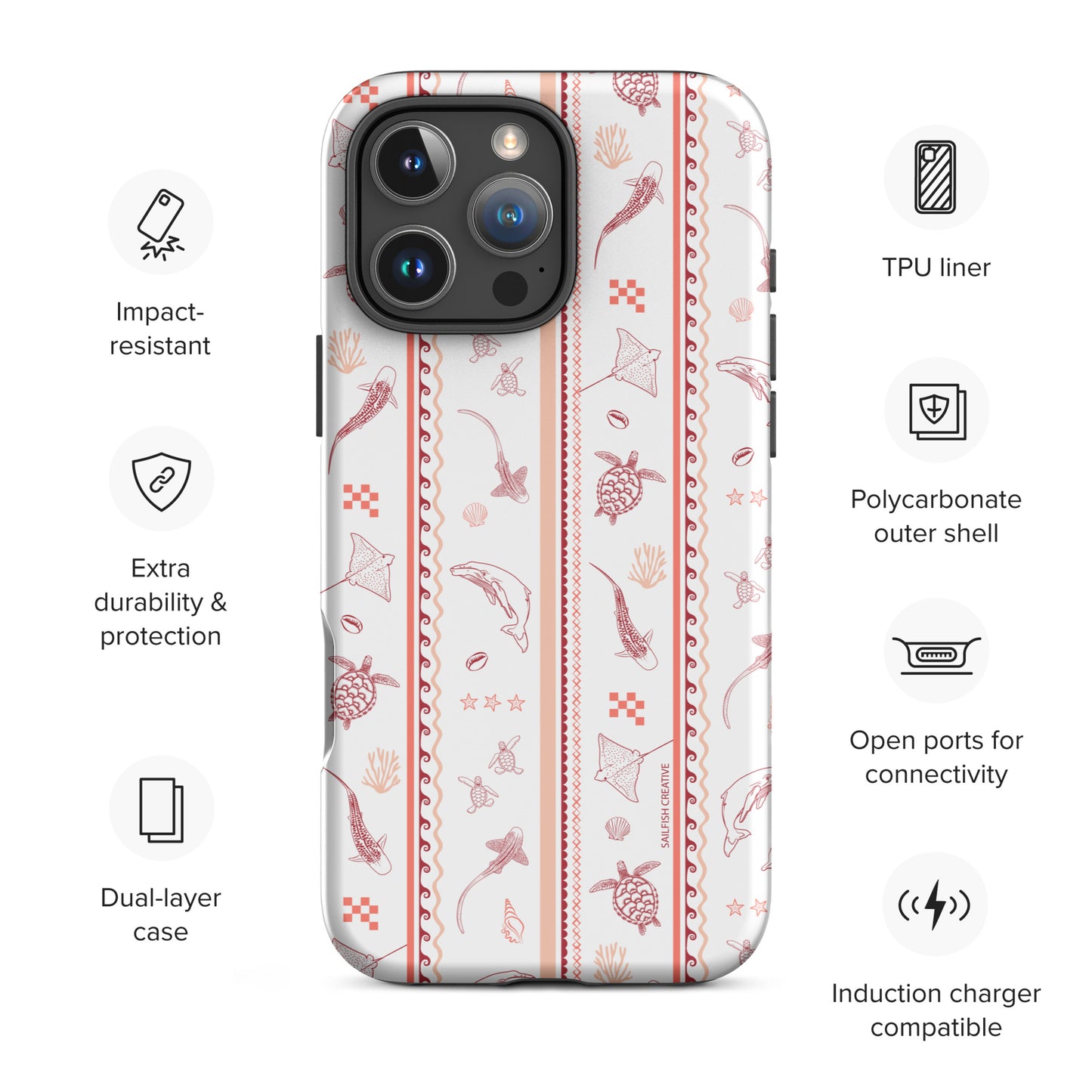 iPhone Tough Phone Case - Candy Stripes Coral