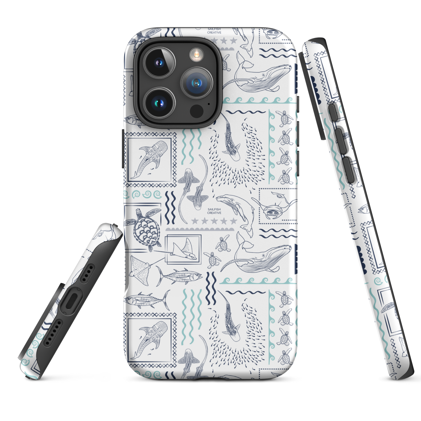 iPhone Phone Case - Busy Print Navy and Teal on White