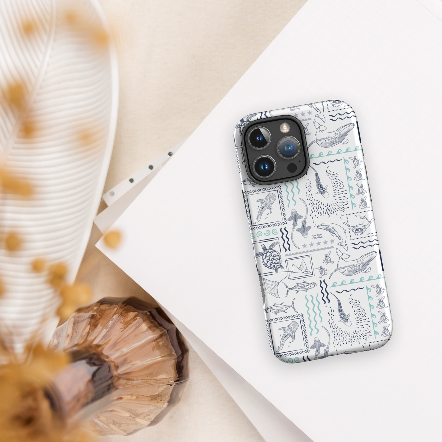 iPhone Phone Case - Busy Print Navy and Teal on White