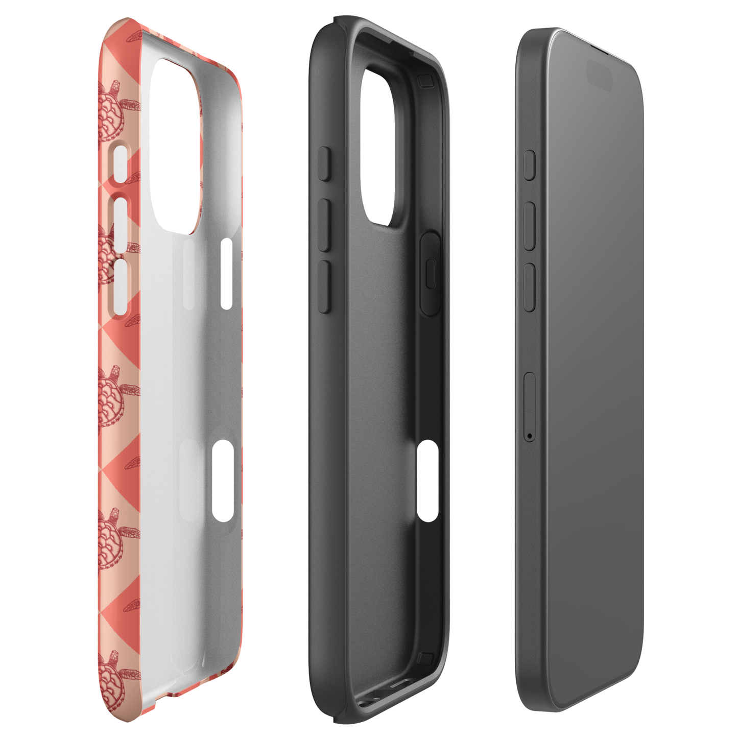 iPhone Tough Phone Case - Turtle Diamonds Coral