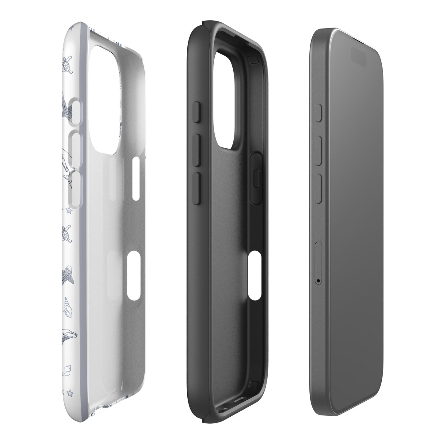iPhone Tough Phone Case - Candy Stripes Overcast Blue on White