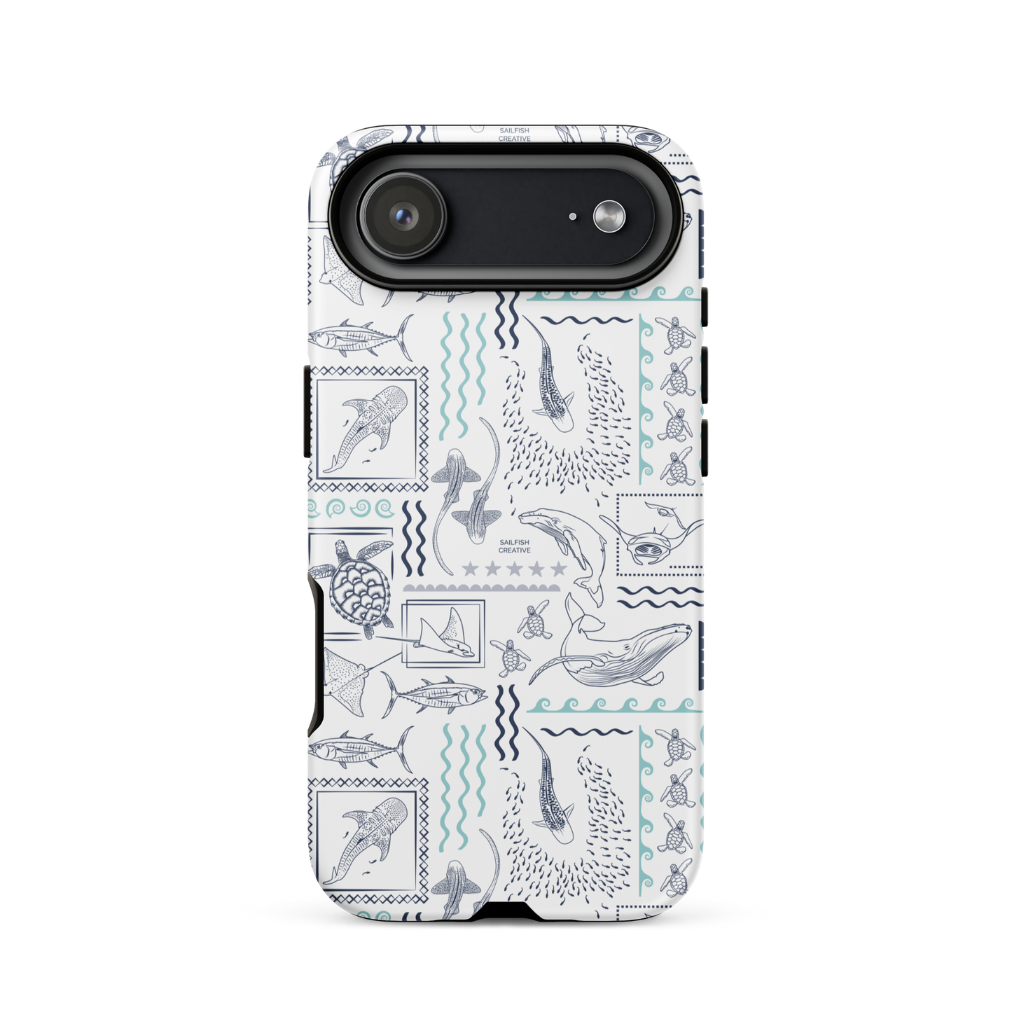 iPhone Phone Case - Busy Print Navy and Teal on White
