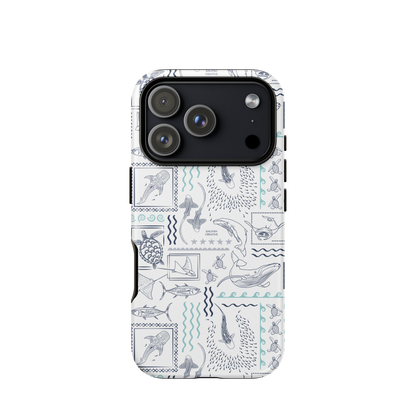 iPhone Phone Case - Busy Print Navy and Teal on White