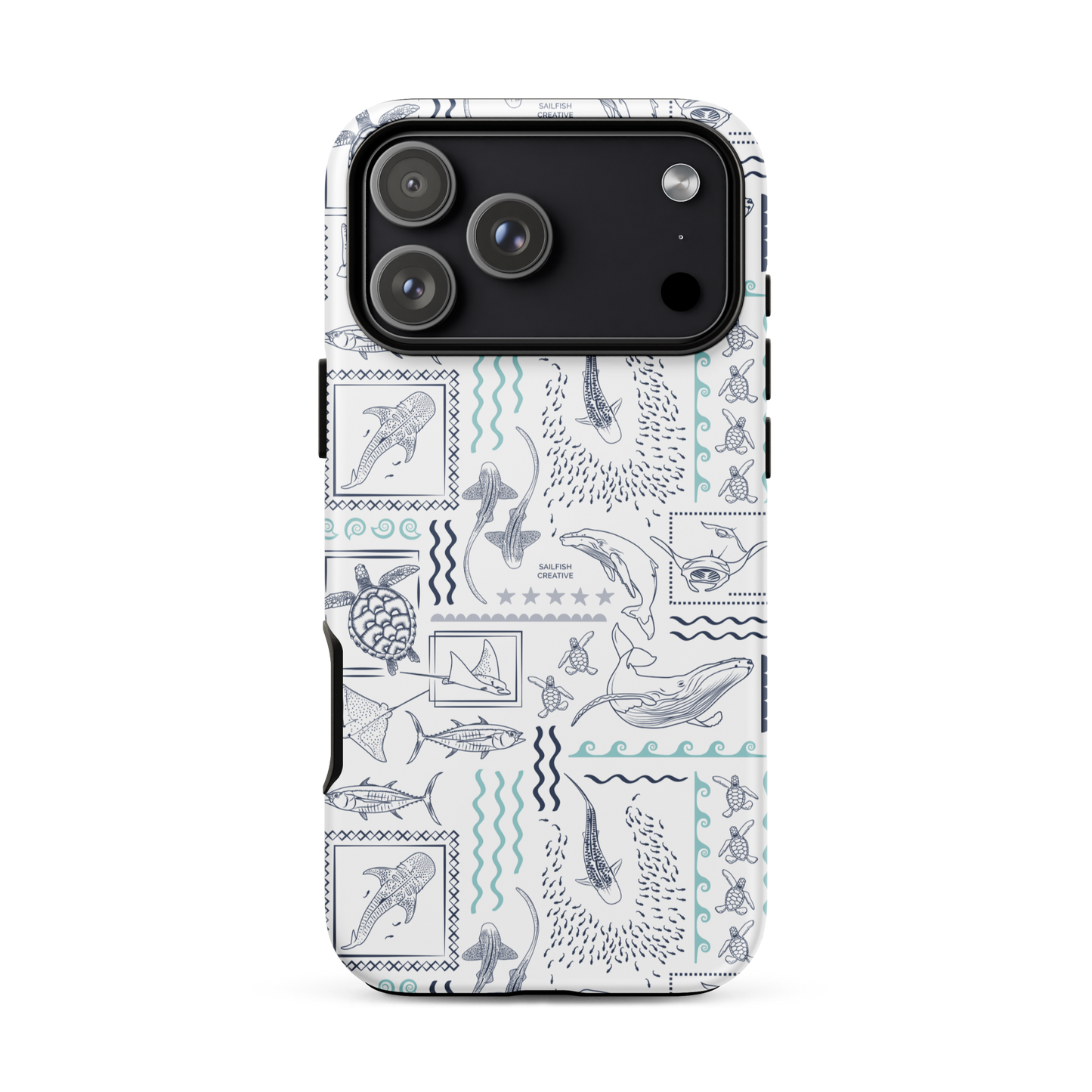 iPhone Phone Case - Busy Print Navy and Teal on White