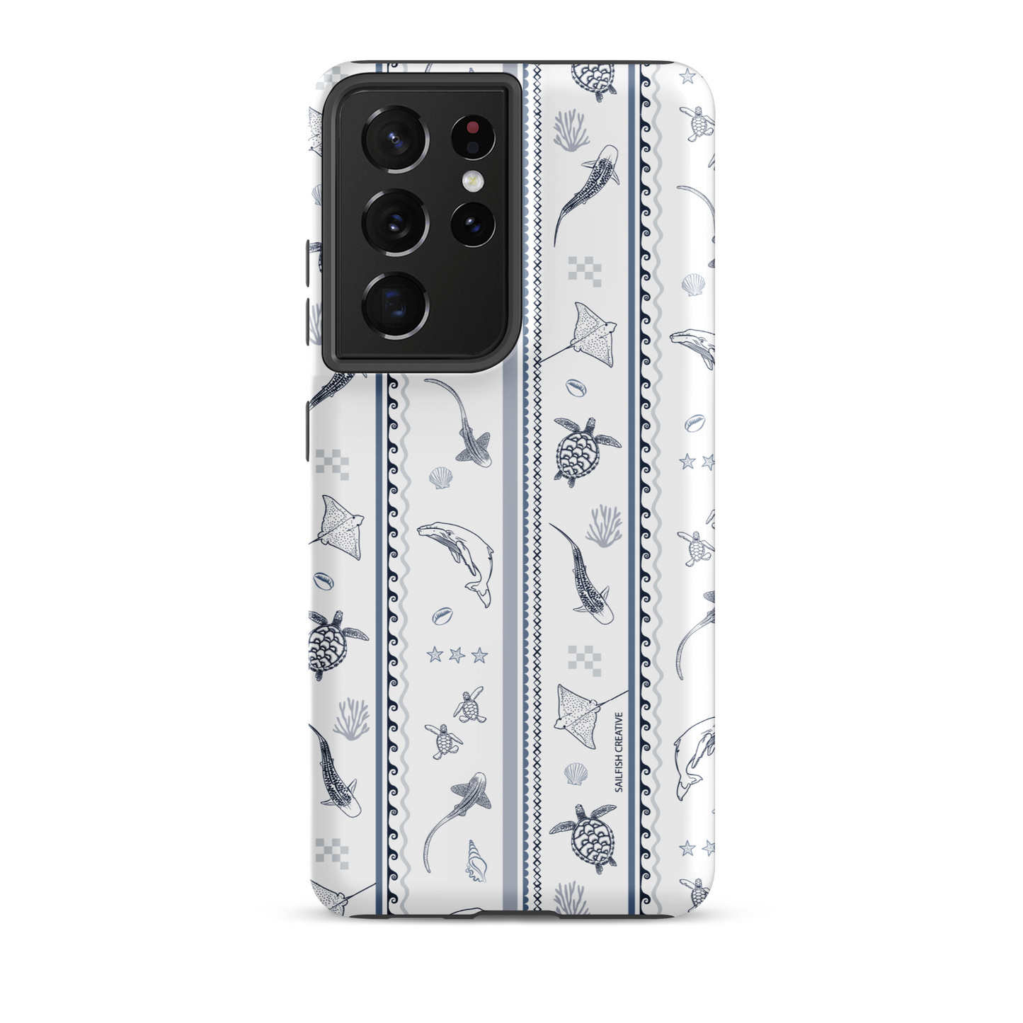 Samsung Phone Case - Candy Stripes Overcast Blue on White
