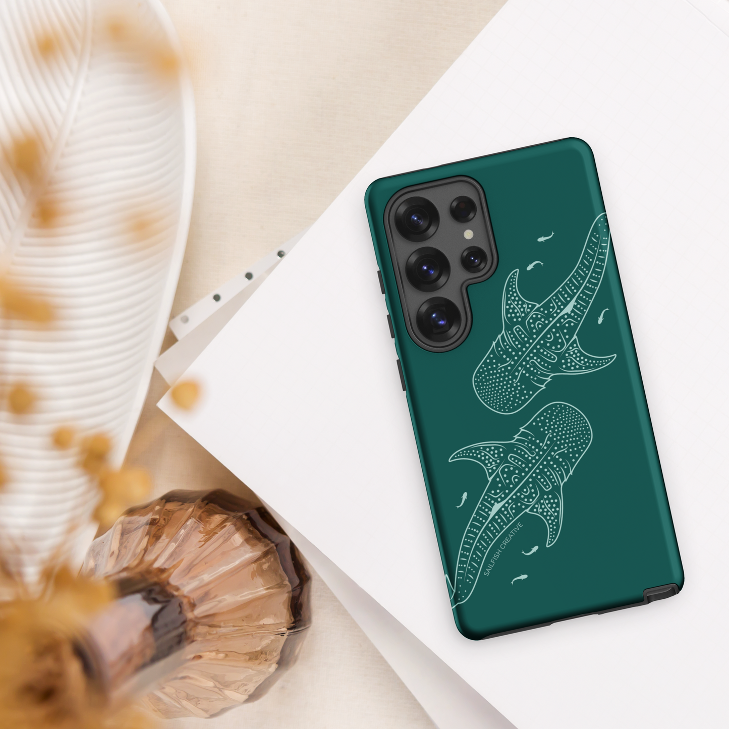 Samsung Phone Case -  Whale Sharks Outline Emerald