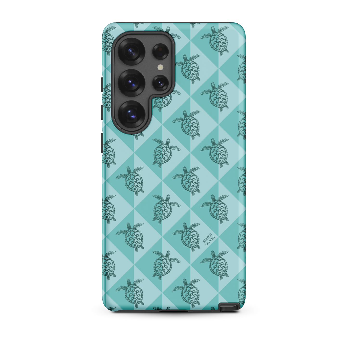 Samsung Phone Case with teal turtle diamond pattern for protection and style