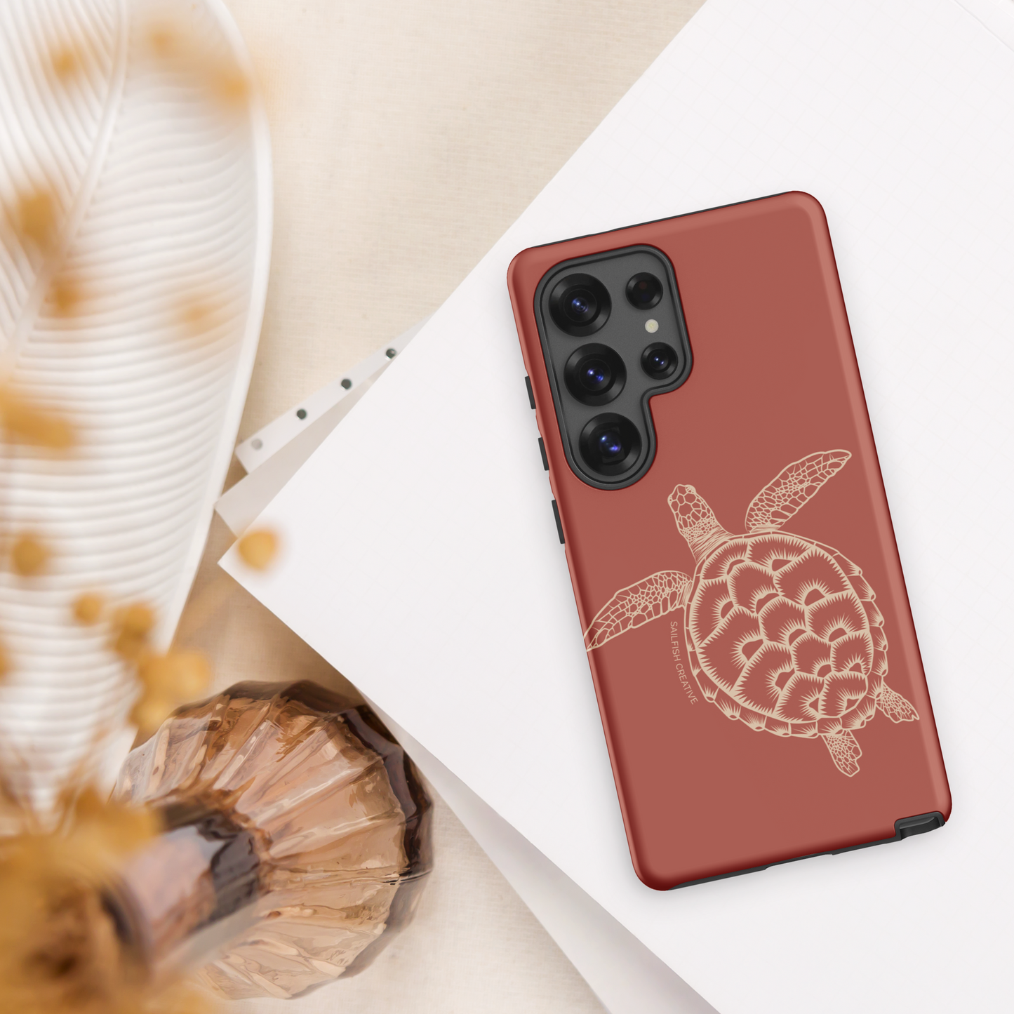 Samsung Phone Case -  Turtle Outline Rusty Coral