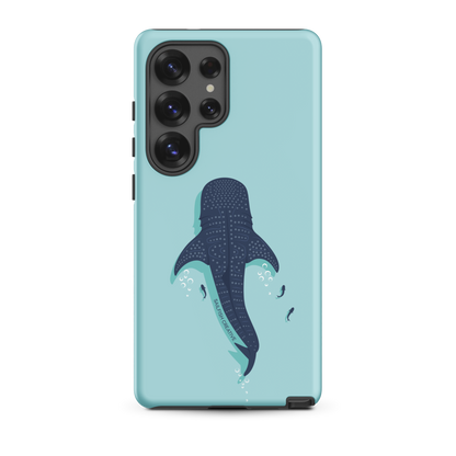 Samsung phone case with whale shark design on light blue background