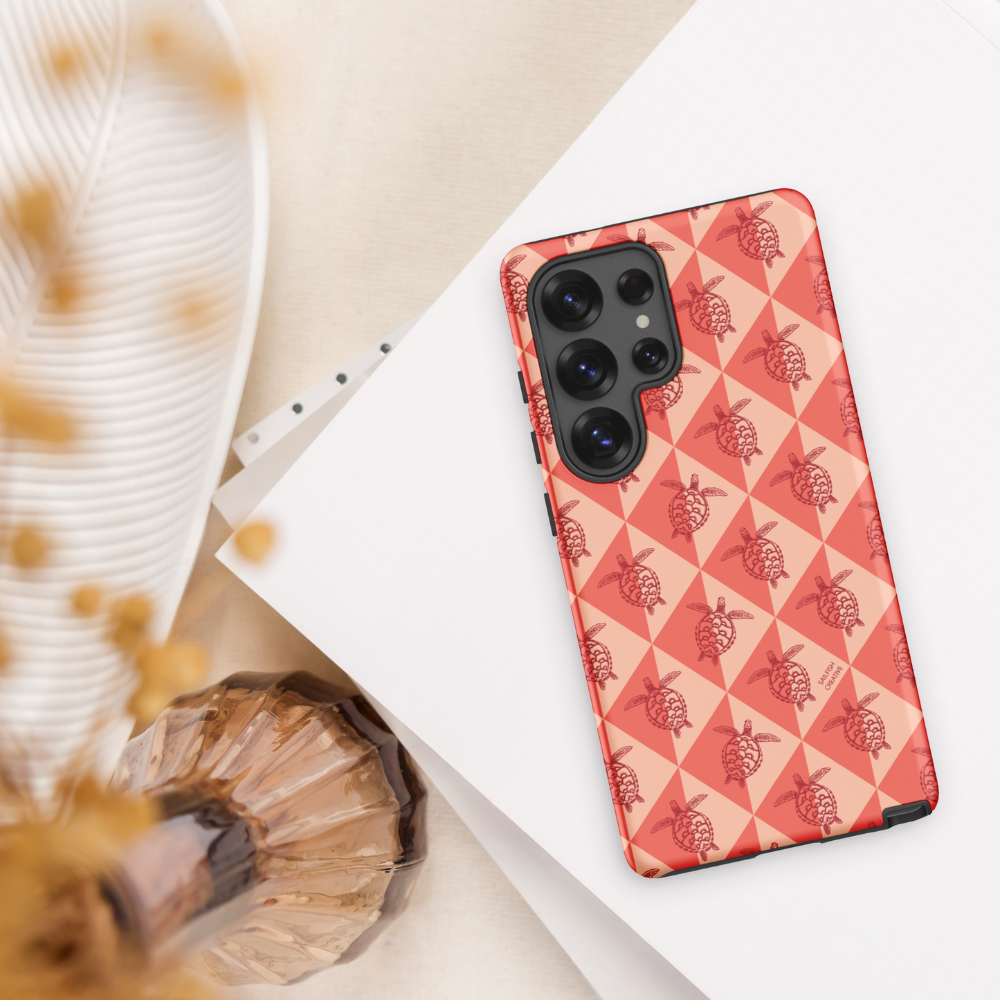Samsung Phone Case -  Turtle Diamonds Coral