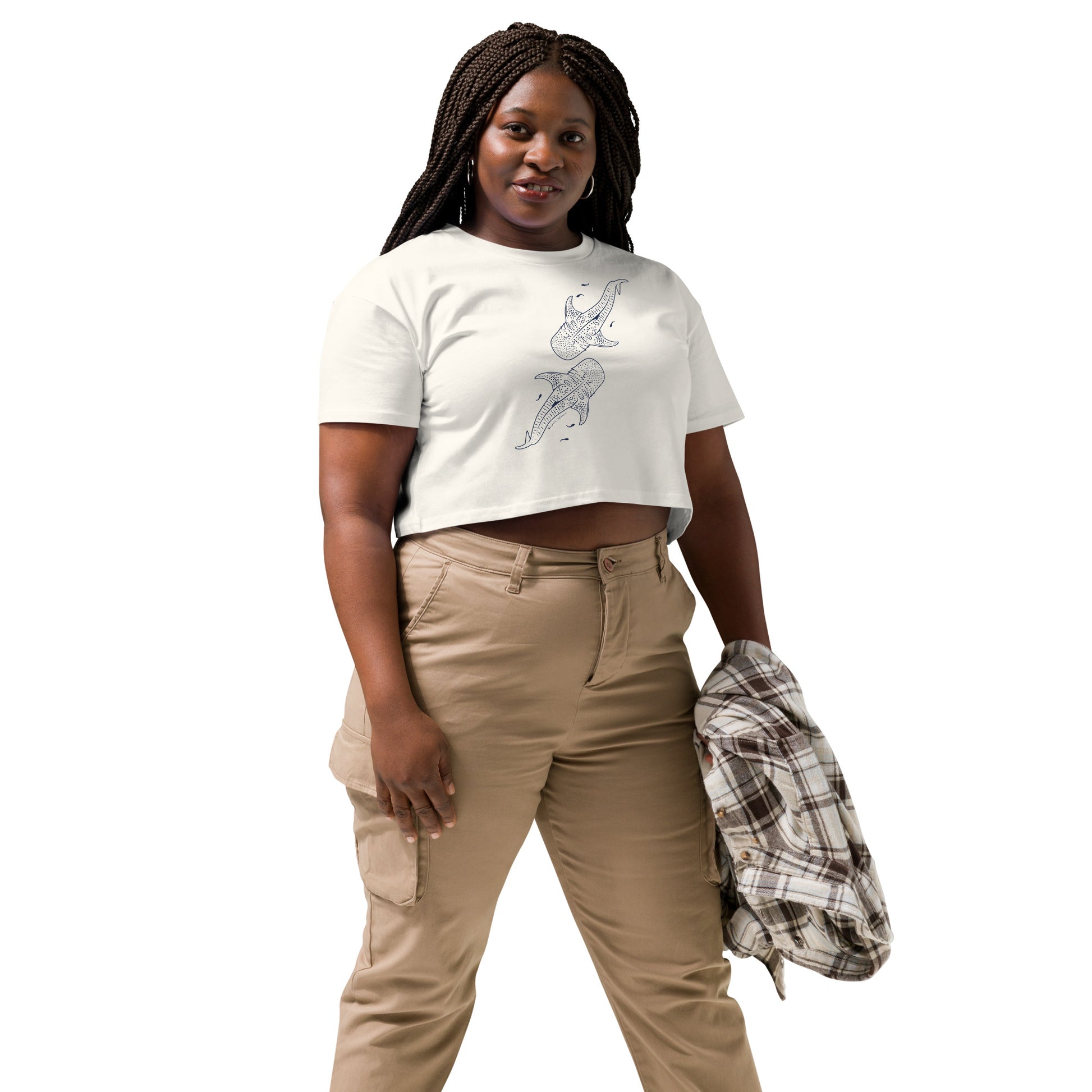 Whale Shark Line Art - Women's Crop T-Shirt - Sailfish Creative