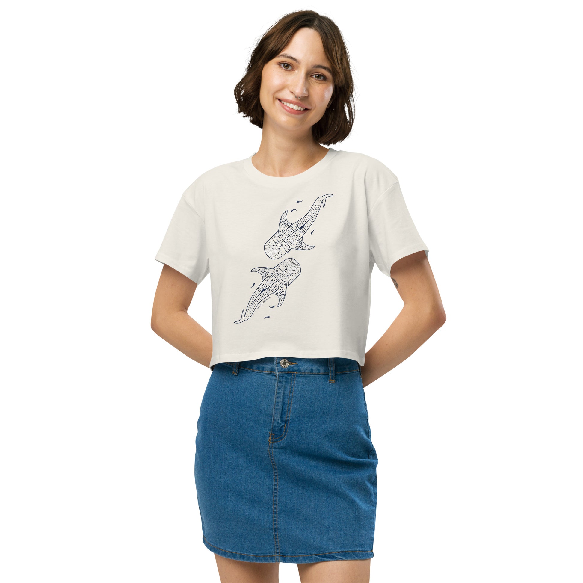 Whale Shark Line Art - Women's Crop T-Shirt - Sailfish Creative