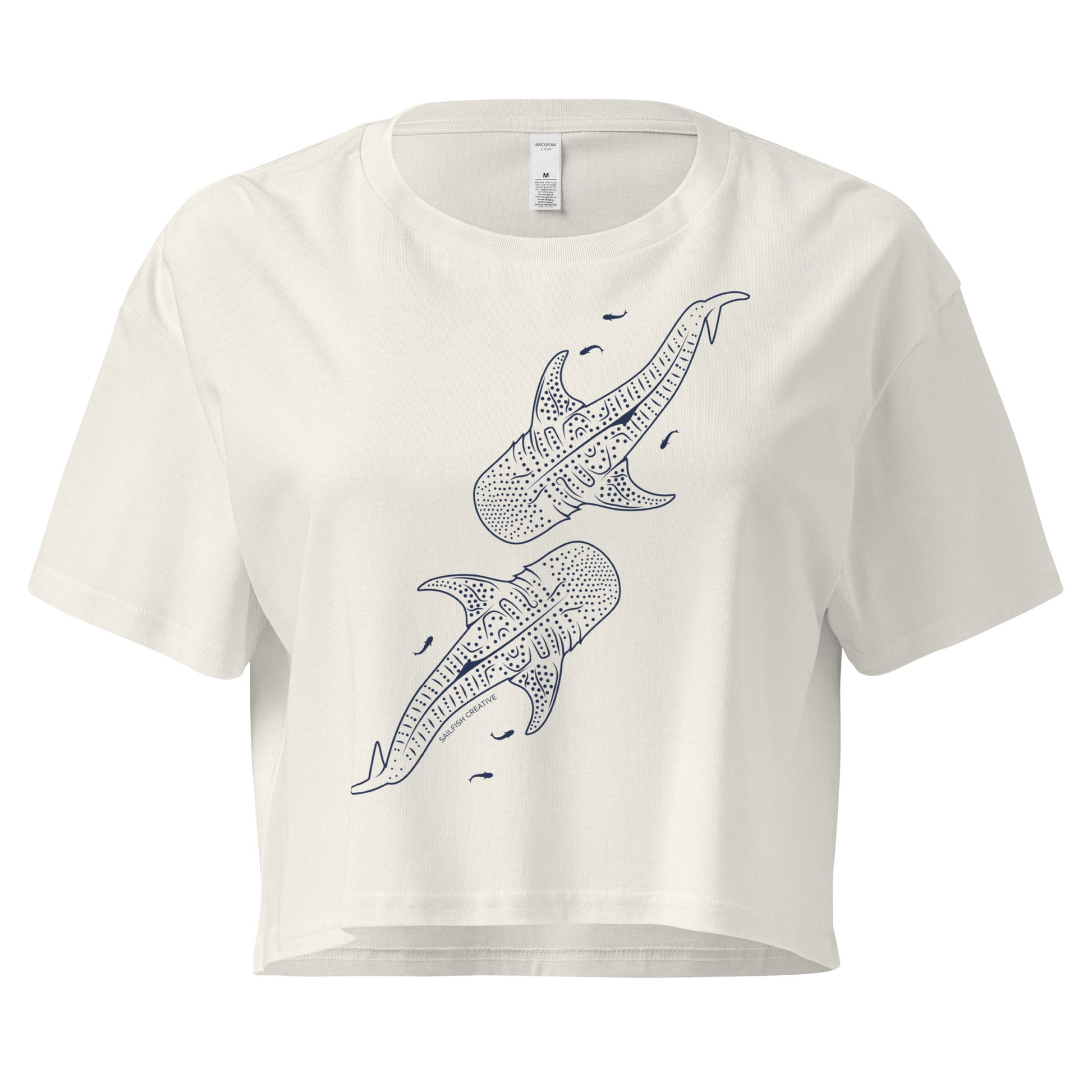 Whale Shark Line Art - Women's Crop T-Shirt - Sailfish Creative